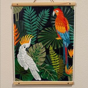 Tropical painting with cockatoo and macaw